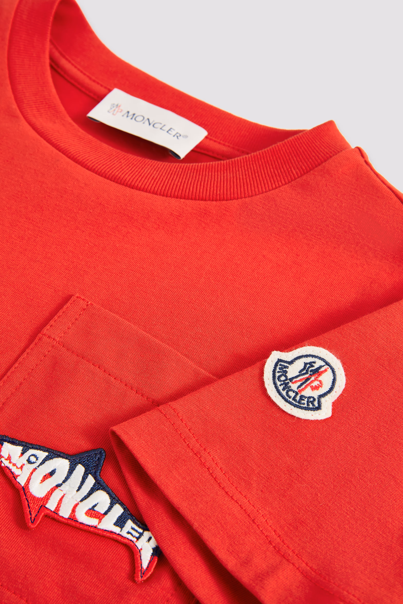 Embroidered Shark Cotton T-Shirt Boy Red Moncler 5